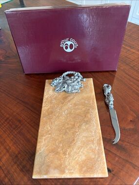 Arthur Court Onyx Cheese Board and Silver Cheese Knife